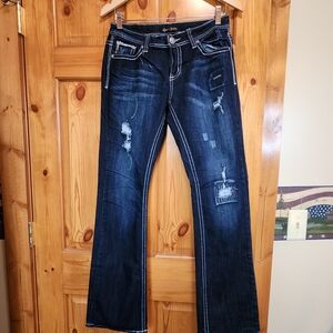 Love Nation Dark Blue Distressed Flare Jeans, Size 8